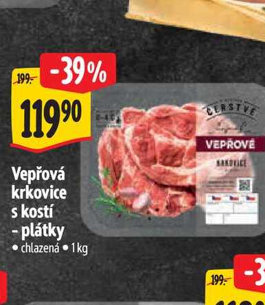 Vepřová krkovice s kostí - plátky 1 kg