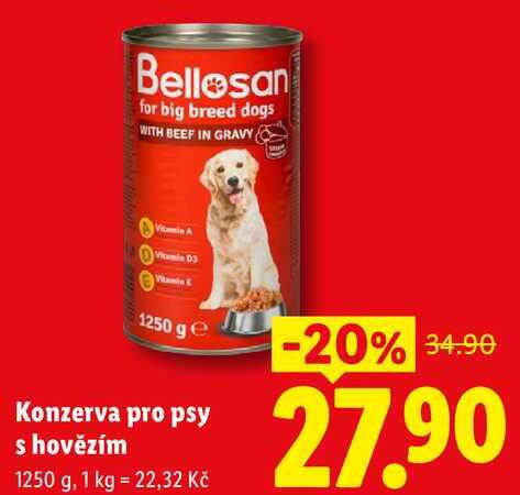 Konzerva pro psy s hovězím, 1250 g