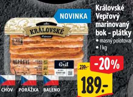 Královské Vepřový marinovaný bok - plátky, 1 kg