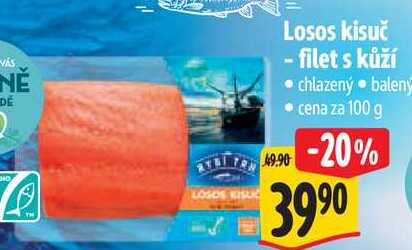 Losos kisuč - filet s kůží, cena za 100 g