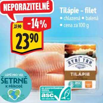 Tilápie - filet, cena za 100 g