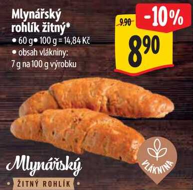 Mlynářský rohlík žitný, 60 g