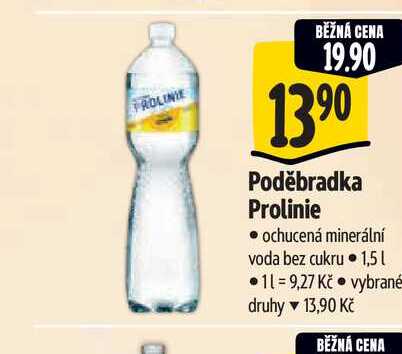 Poděbradka Prolinie ochucená minerální voda bez cukru 1,5 l
