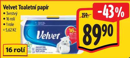 Velvet Toaletní papír, 16 rolí 