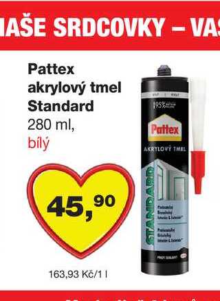 Pattex akrylový tmel Standard 280 ml, bílý