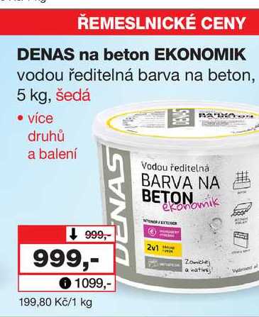 DENAS na beton EKONOMIK vodou ředitelná barva na beton, 5 kg, šedá