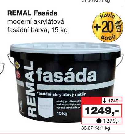 REMAL Fasáda moderní akrylátová fasádní barva, 15 kg