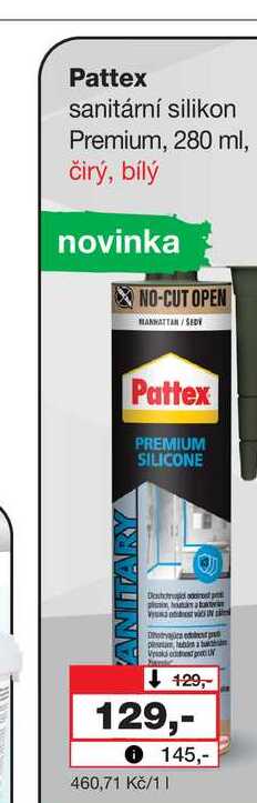 Pattex sanitární silikon Premium, 280 ml, čirý, bílý