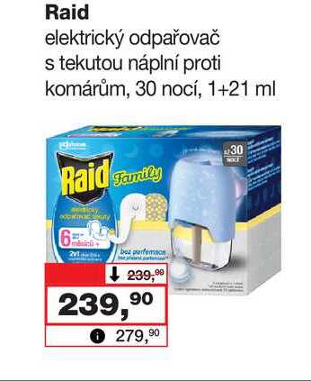 Raid elektrický odpařovač s tekutou náplní proti komárům, 30 nocí