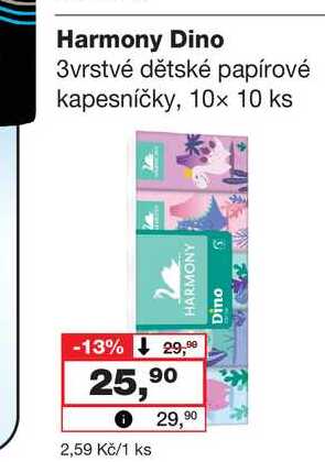 Harmony Dino 3vrstvé dětské kapesníčky, 10x10ks