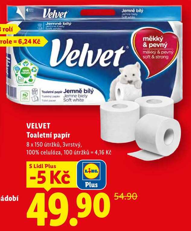 VELVET Toaletní papír, 8 x 150 útržků, 3vrstvý
