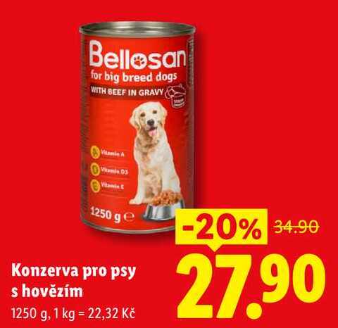Konzerva pro psy s hovězím, 1250 g