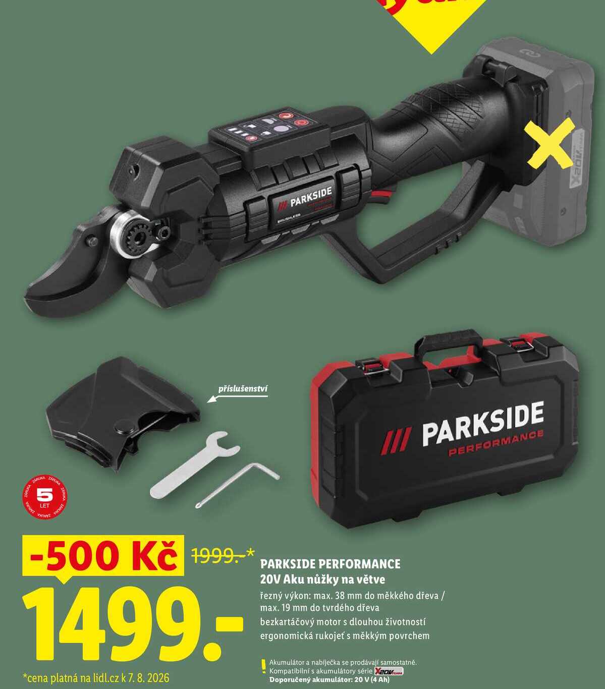 PARKSIDE PERFORMANCE 20V Aku nůžky na větve