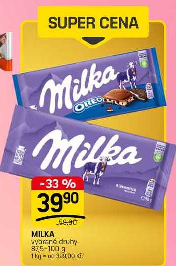MILKA vybrané druhy 87,5-100 g 