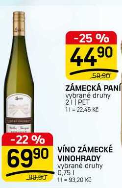 VÍNO ZÁMECKÉ VINOHRADY vybrané druhy 0,75l
