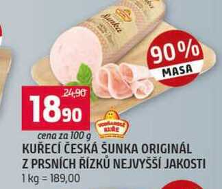 KUŘECÍ ČESKÁ ŠUNKA ORIGINÁL Z PRSNÍCH ŘÍZKŮ NEJVYŠŠÍ JAKOSTI 100g