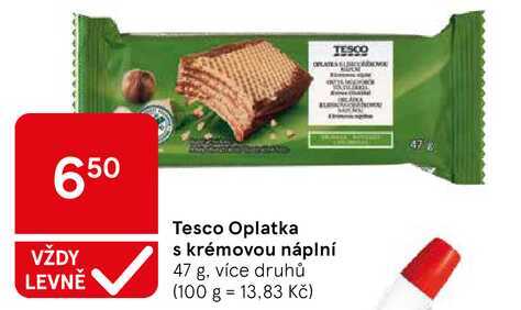 Tesco Oplatka s krémovou náplní, 47 g, více druhů