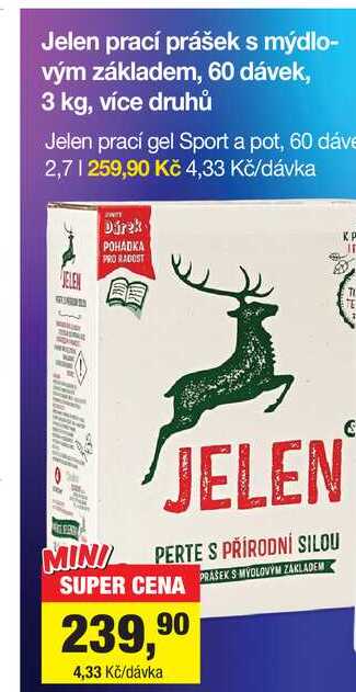 Jelen prací prášek s mýdlovým základem, 60 dávek, 3 kg, více druhů