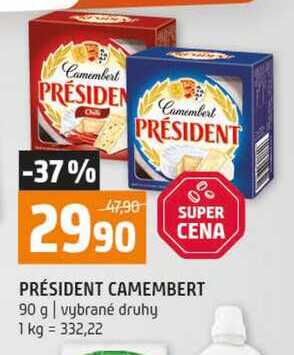 PRÉSIDENT CAMEMBERT 90 g vybrané druhy
