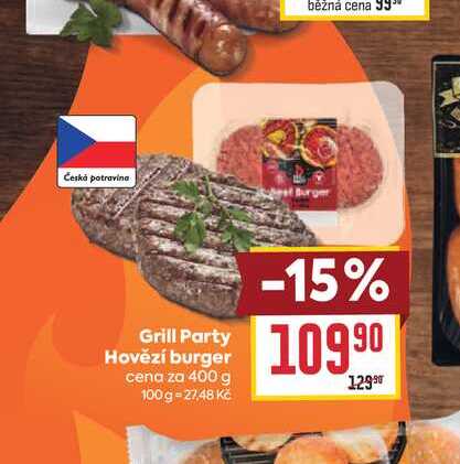 Grill Party Hovězí burger cena za 400 g 