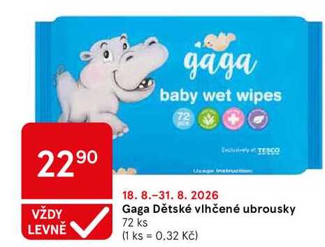 Gaga Dětské vlhčené ubrousky, 72 ks