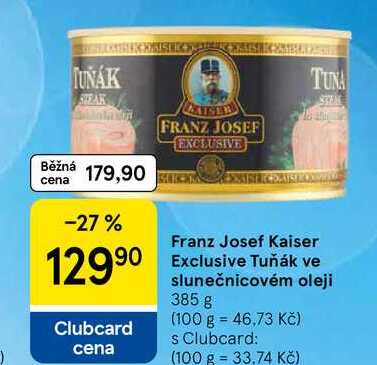 Franz Josef Kaiser Exclusive Tuňák ve slunečnicovém oleji, 385 g