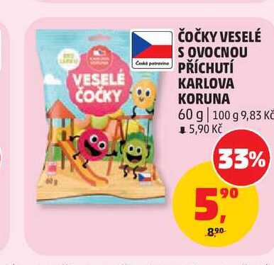 ČOČKY VESELÉ S OVOCNOU PŘÍCHUTÍ KARLOVA KORUNA 60 g