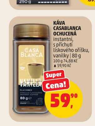 KÁVA CASABLANCA OCHUCENÁ instantní, s příchutí lískového oříšku, vanilky | 80 g