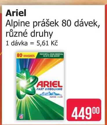 Ariel Alpine prášek 80 dávek, různé druhy 