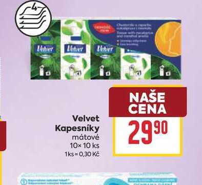 Velvet Kapesníky mátové 10x 10 ks