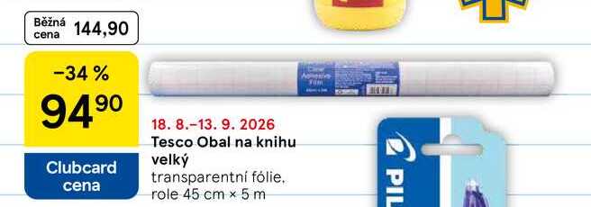 Tesco Obal na knihu velký, transparentní fólie. role 45 cm x 5 m