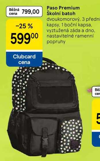 Paso Premium Školní batoh, dvoukomorový. 3 přední kapsy. 1 boční kapsa. vyztužená záda a dno. nastavitelné ramenní popruhy