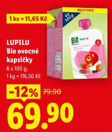 LUPILU Bio ovocné kapsičky, 6 x 100 g