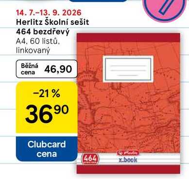 Herlitz Školní sešit 464 bezdřevý A4, 60 listů, linkovaný