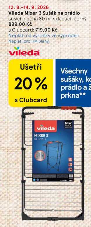 Vileda Mixer 3 Sušák na prádlo, sušicí plocha 30 m, skládací, černý