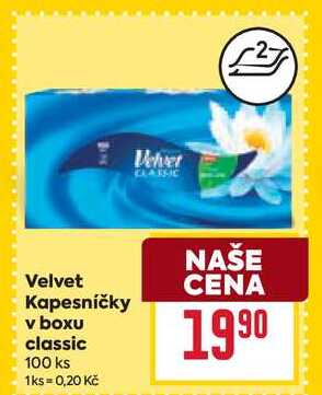 Velvet Kapesníčky v boxu classic 100 ks