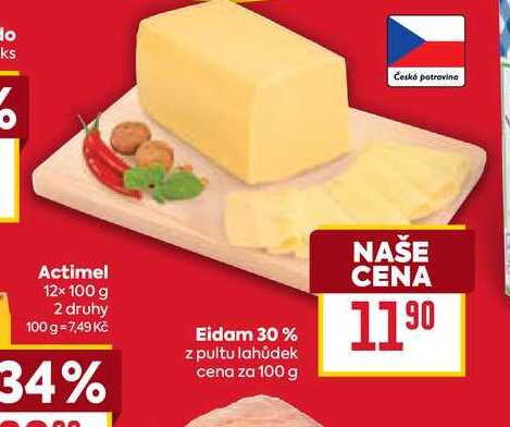 Eidam 30% z pultu lahůdek cena za 100 g