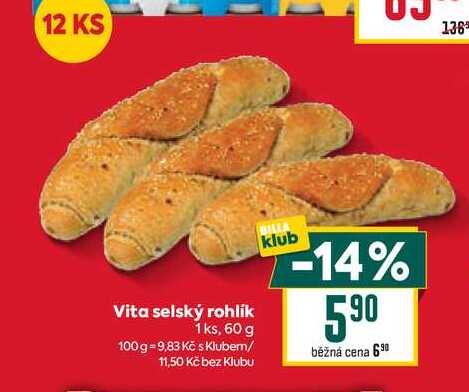 Vita selský rohlík 1ks, 60 g 