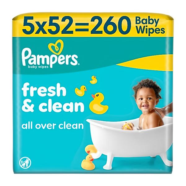 Pampers Ubrousky Fresh Clean Plastic Free (5x 52 ks)