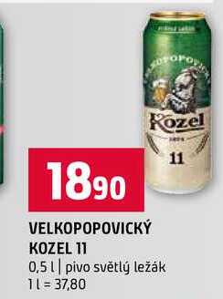 VELKOPOPOVICKÝ KOZEL 11 0,5l pivo světlý ležák 