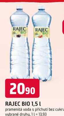 RAJEC BIO 1,5L pramenitá voda s příchutí bez cukru