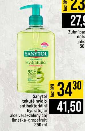 Sanytol tekuté mýdlo antibakteriální hydratující aloe vera+zelený čaj limetka+grapefruit 250 ml