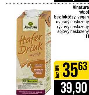 Alnatural nápoj bez laktózy, vegan ovesný neslazený rýžový neslazený sójový neslazený 1l