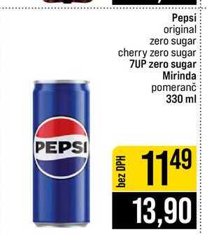 Pepsi original zero sugar cherry zero sugar 7UP zero sugar Mirinda pomeranč 330 ml