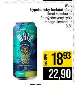 Waio hypotonický funkční nápoj limetka+okurka černý červený rybíz mango+levandule 0,5l