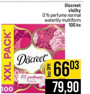 Discreet vložky 0% perfume normal waterlily multiform 100 ks 