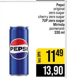 Pepsi original zero sugar cherry zero sugar 7UP zero sugar Mirinda pomeranč 330 ml