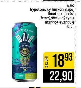 Waio hypotonický funkční nápoj limetka+okurka černý červený rybíz mango+levandule 0,5l