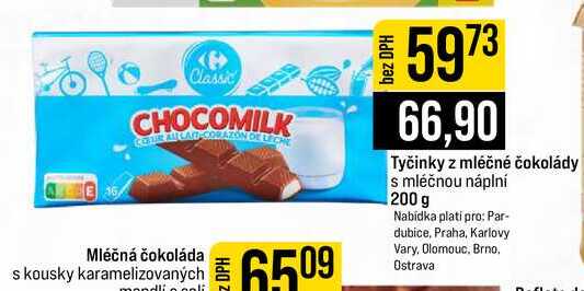 Tyčinky z mléčné čokolády s mléčnou náplní 200 g 
