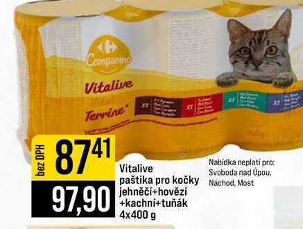 Vitalive paštika pro kočky jehněčí+hovězí +kachní+tuňák 4x400 g